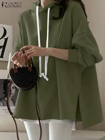 ZANZEA New Women Elegant Lace-up Blouse Fashion Long Sleeve Hoodies O-Neck Solid Color Casual Tops Street Vintage Sweatshirts