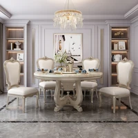 Marble Dining Table and Chair Combination European Solid Wood Round Table American Light Luxury Villa Living Room Simple Dining