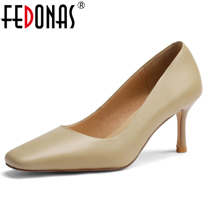

FEDONAS Basic Women Pumps Spring Summer Dress Office Lady Wedding Party Concise Fashion Genuine Leather Thin Heels Shoes Woman