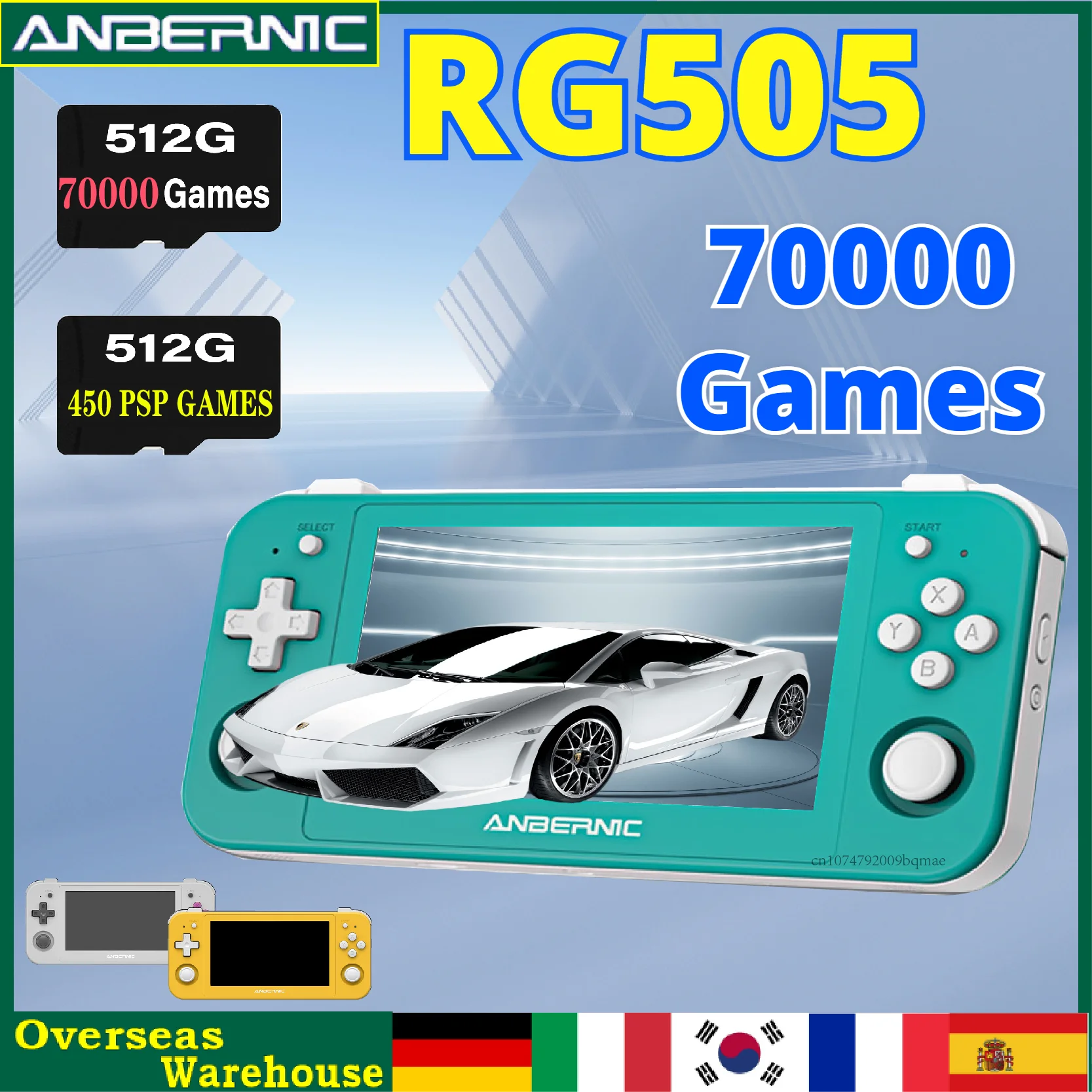 

ANBERNIC RG505 Handheld Game Console 4.95”OLED Touch Screen Screen Hall Joyctick Android 12 Unisoc Tiger T618 512G 70000 GAMES