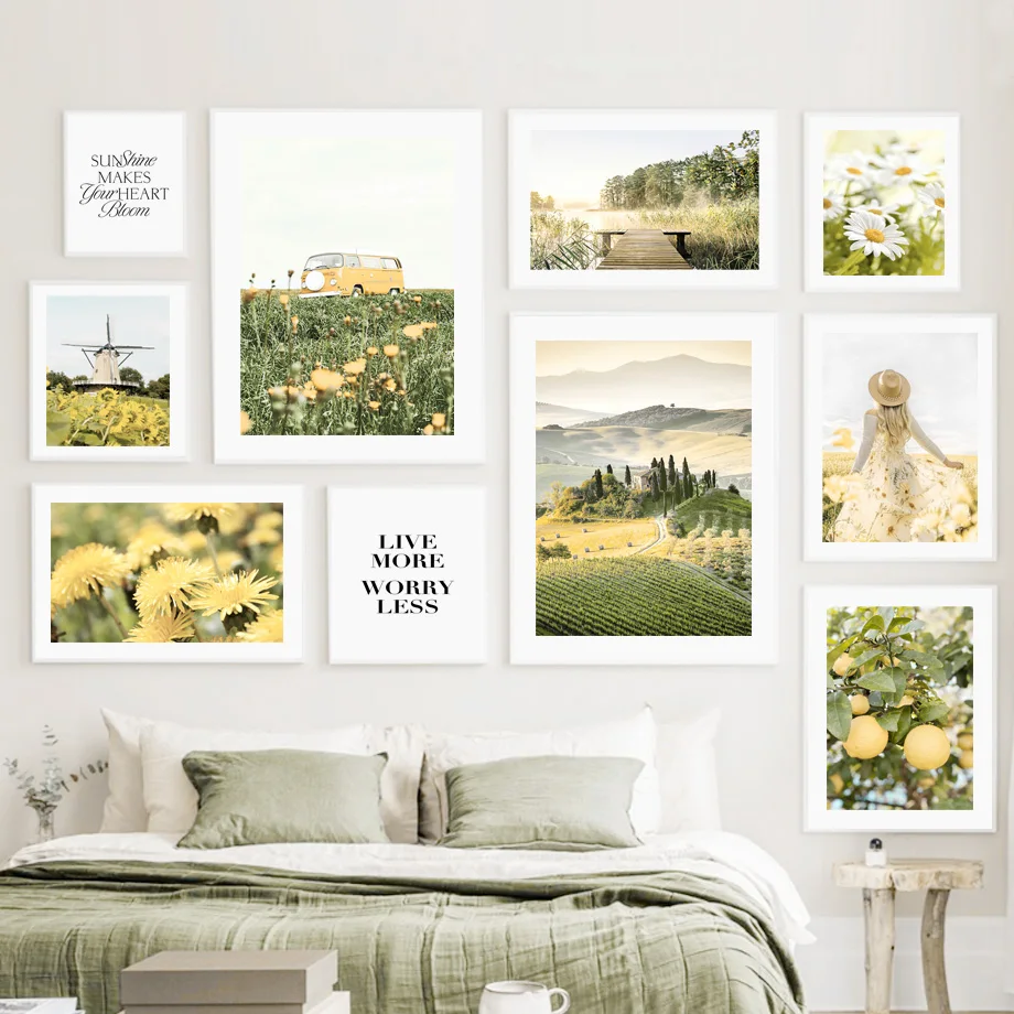 

Daisy Sunflower Lemon Terraced Girl Car Wall Art Canvas Painting Nordic Posters And Prints Wall Pictures For Living Room Decor