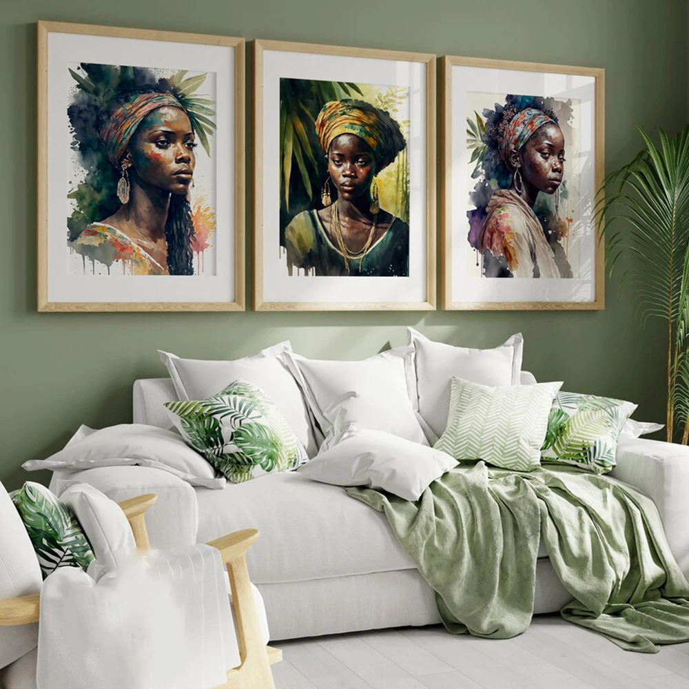 

Bohemian Girl Posters Watercolor African Woman Wall Art Canvas Prints Wall Decor Painting for Living Room Decoration Mural