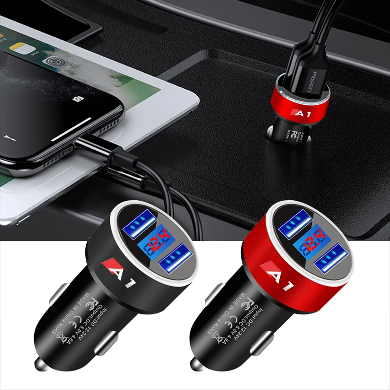 

Metal Dual USB Phone Car Charger Quick Charge LED Display Type C For Audi A3 A4 A5 C5 C6 8L 8P B6 B7 B8 C6 RS3 Q3 Q7 TT 8L 8V S3
