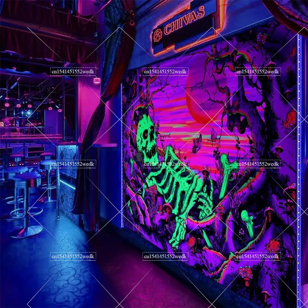 Гобелен с черепом Blacklight готический неоновый гобелен со скелетом Подвесной