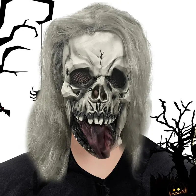 

Skull Face Cover Latex Scary Face Cover Ghostface Comfortable Party Supplies For Friends Gathering Breathable Face Cover For