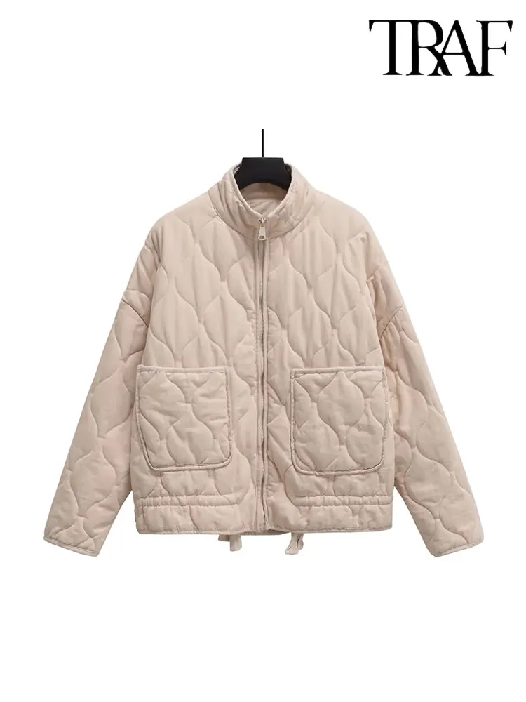 

Куртка женская зимняя на хлопковом наполнителе, с двойным карманом и воротником-стойкой