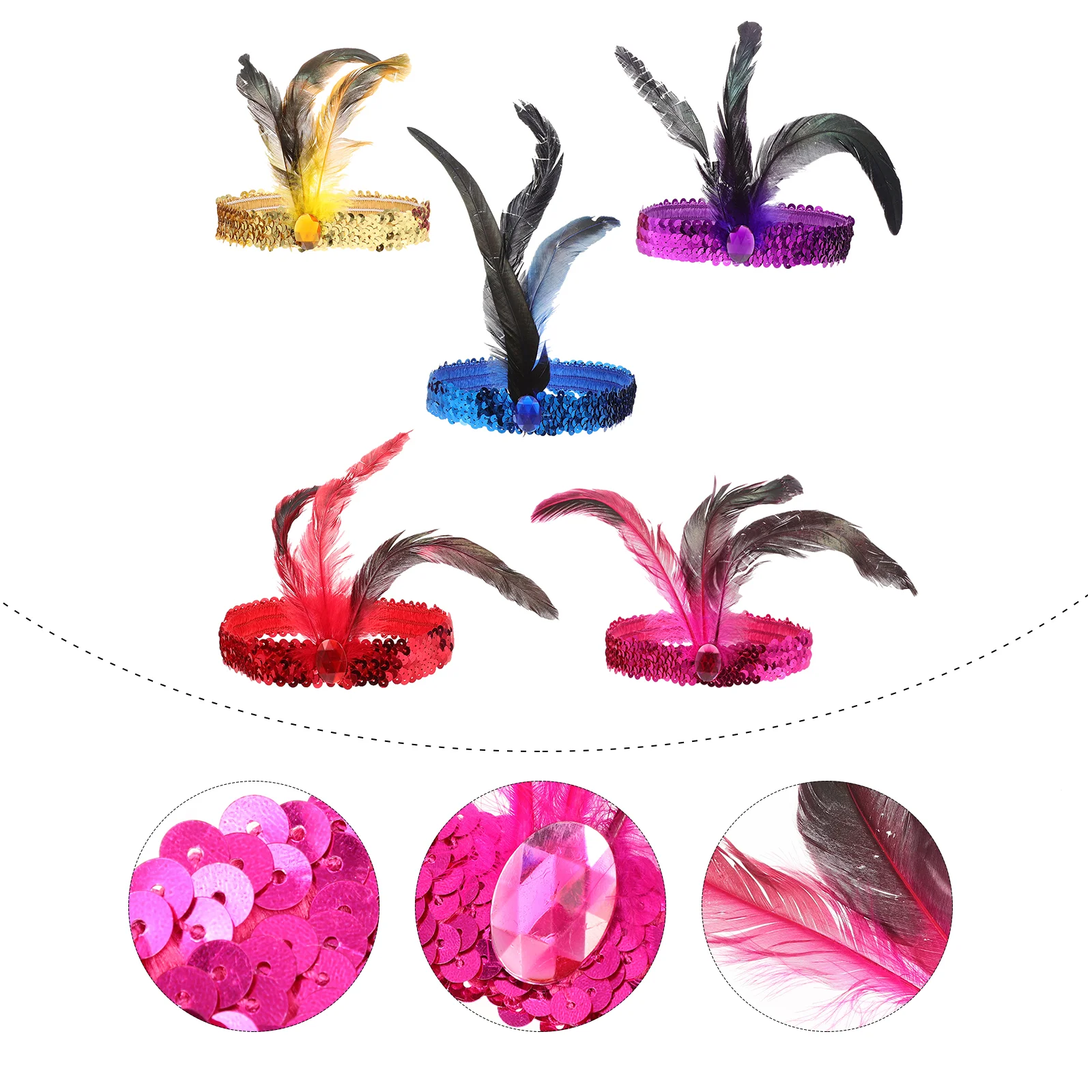 

5 Pcs Sequin Headband Hair Accessories Decorations Bands Women's Pet Plumage Flapper Headdress Miss Headbands