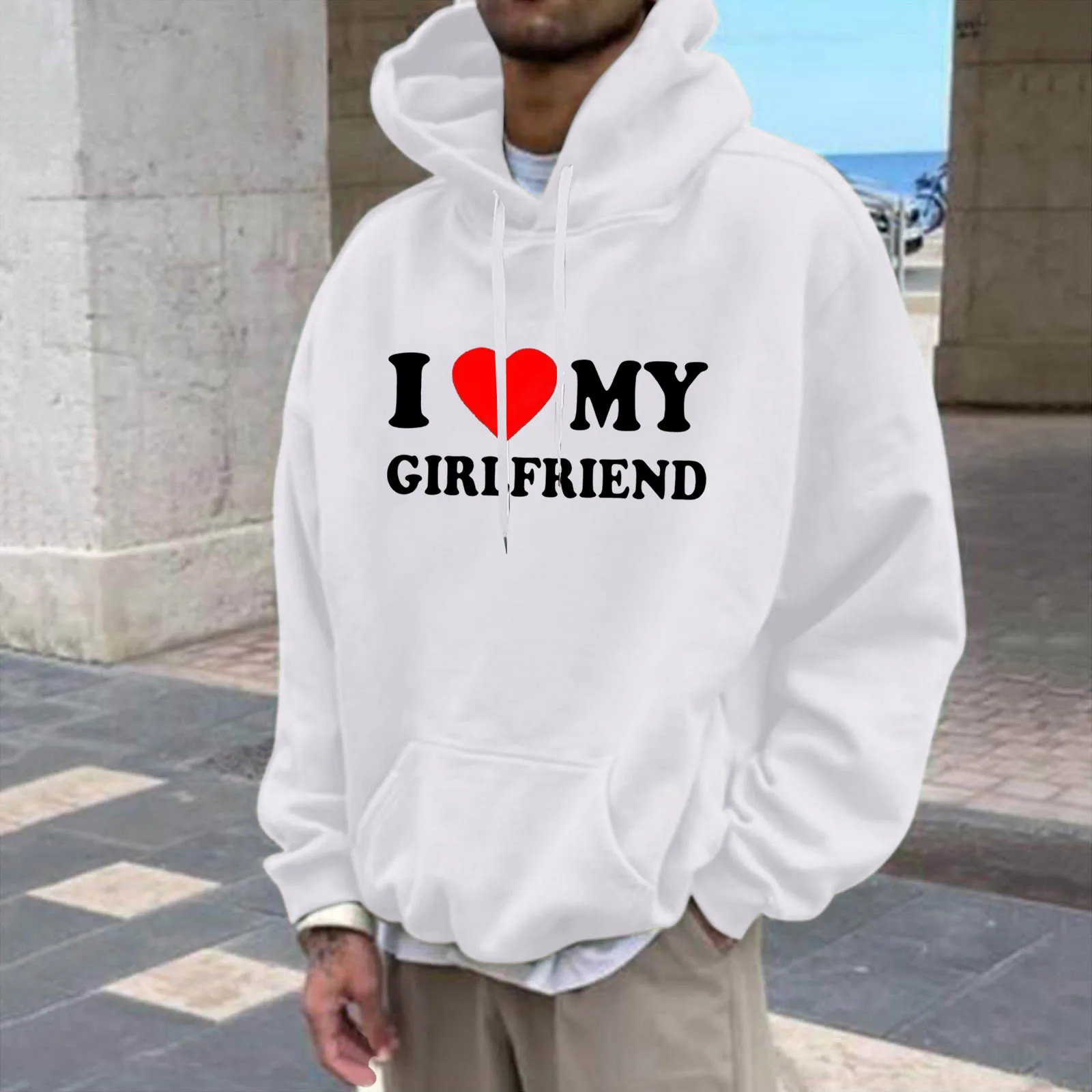 Толстовка мужская оверсайз с капюшоном и принтом I Love My Grilfriend