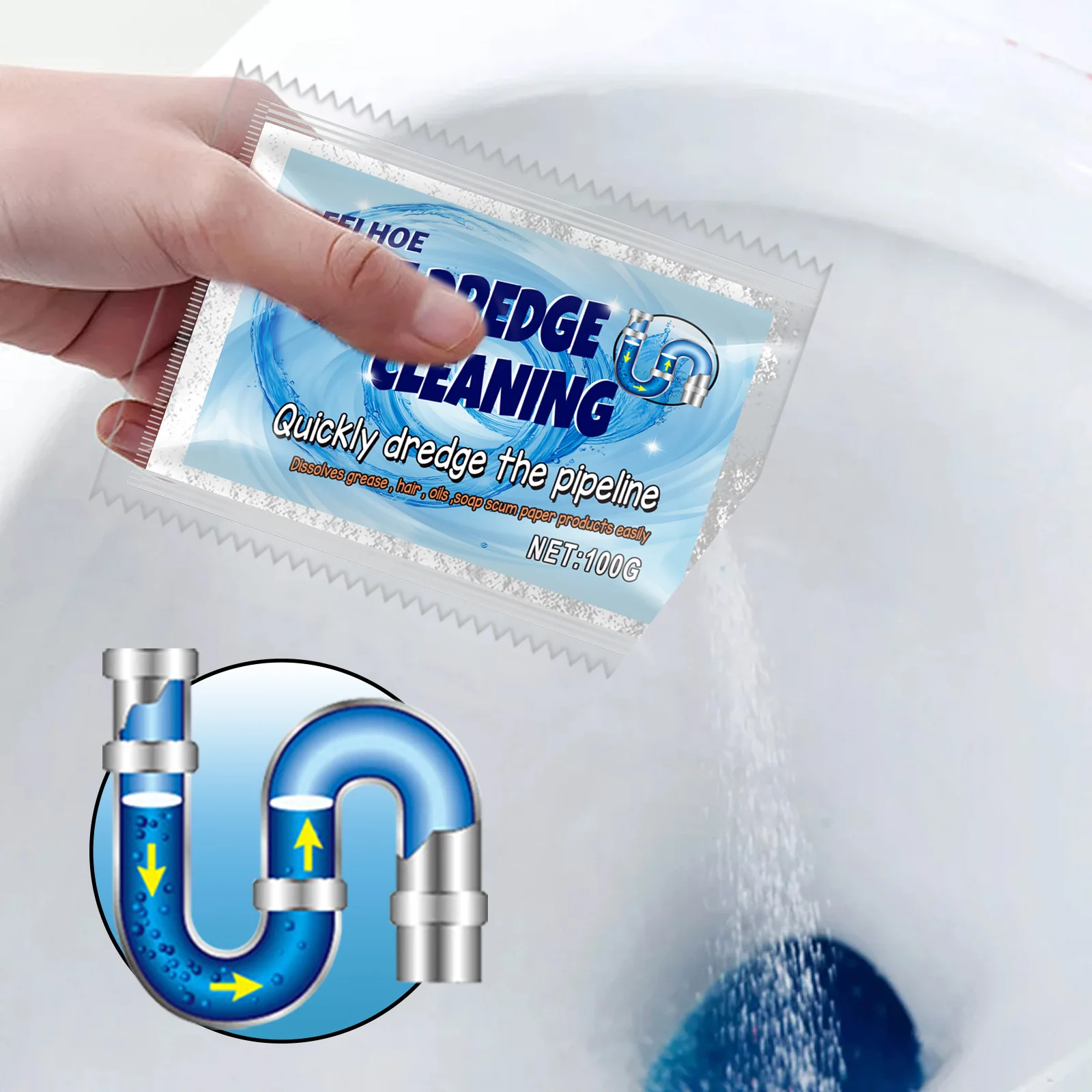 

100g Kitchen Pipe Dredging Agent Powerful Dredge Deodorant Toilet Sink Drain Fast Cleaner Tools Non-toxic Non-corrosive Safe