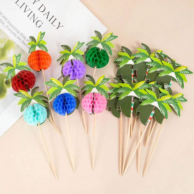 

50Pcs Coconut Honeycomb Disposable Bamboo Fruit Dessert Cocktail Picks Sticks Food Fork Wedding Birthday Party Cake Cupcake Deco
