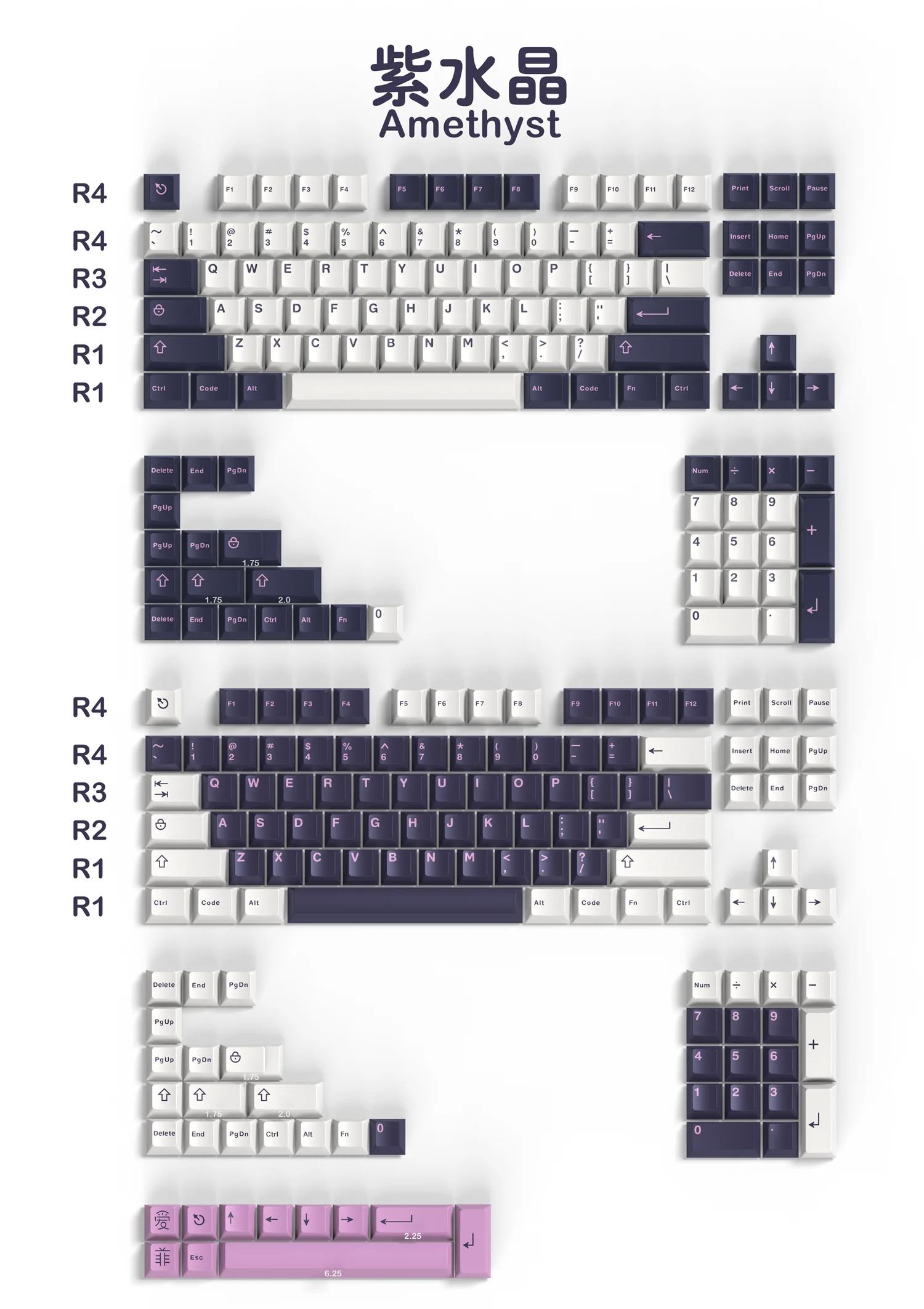 

Колпачки для механической клавиатуры MX Switch 61/64/68/75/84/253, 87/104 клавиши GMK с аметистом