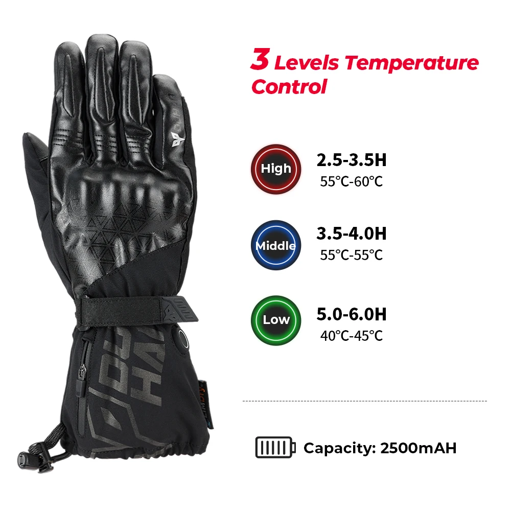 Winter Heated Motorcycle Gloves Outdoor Camping Motorcycle Leather Gloves Battery Powered Waterproof Touch Screen For Motorbike enlarge
