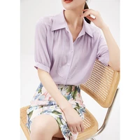 2022 summer fashion womens tops free shipping items clothes for women natural silk thin vintage turn down collar