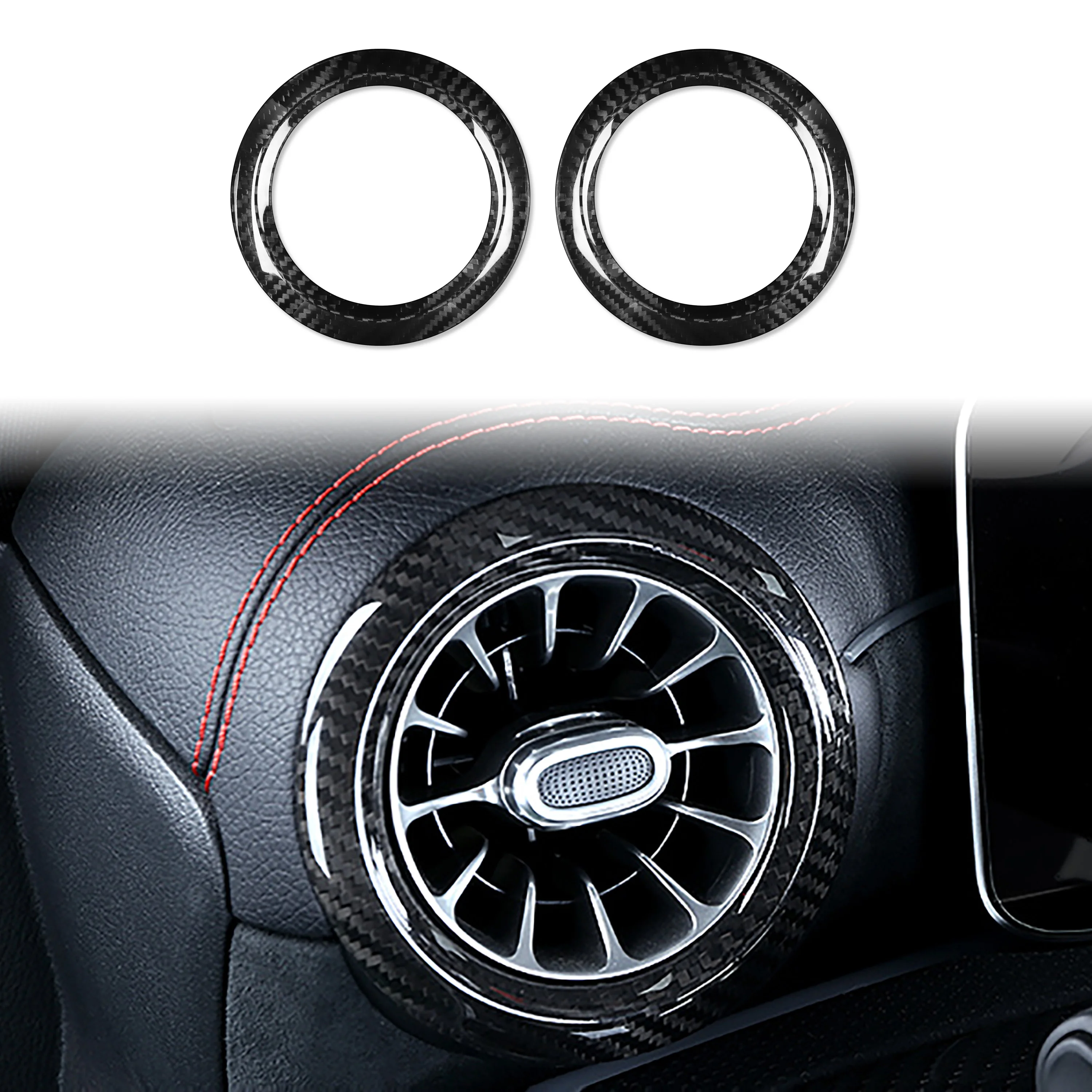 Фото Для Mercedes-Benz A-Class A35L A45AMG W177 2019-2025: Накладка на круглую рамку воздуховода кондиционера из настоящего карбона №5