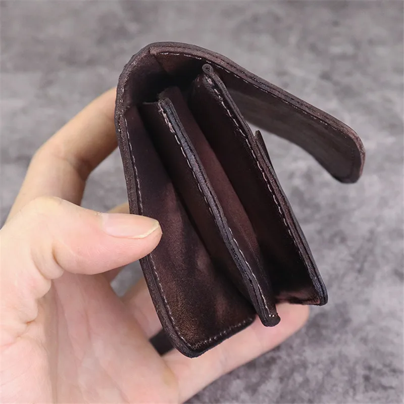 washed vegetable tanned cowhide vintage highquality real leather large capacity mini small and cute card holder Short coin purse