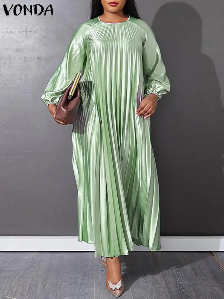 

Модное женское платье VONDA в стиле оверсайз с длинным рукавом, элегантные вечерние длинные платья, Женский однотонный плиссированный сарафа...