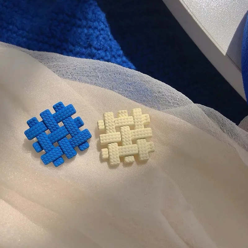 

Blue and White Square Stud Earrings Asymmetrical Design