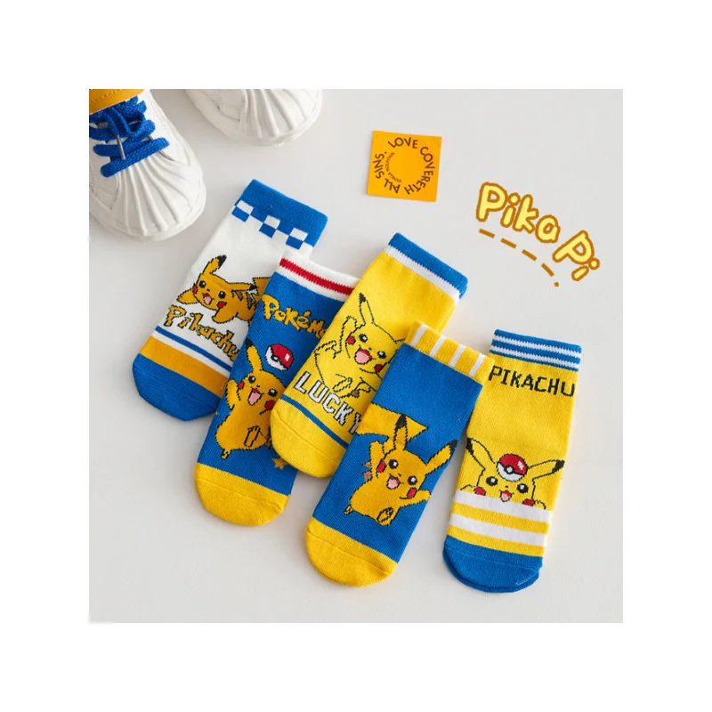 

[TAKARA TOMY] Pokemon Pikachu Kid Sports Cute Socks Cotton Cartoon Anime Ins 7-12 Years Old Children Socks 5 pairs A22091903