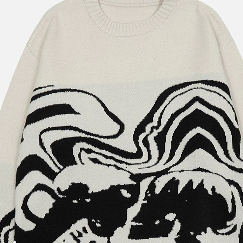 Y2K Ретро Толстовка Осень Зима ENO Портрет Мультяшный Узор Оригинальная Pyeong