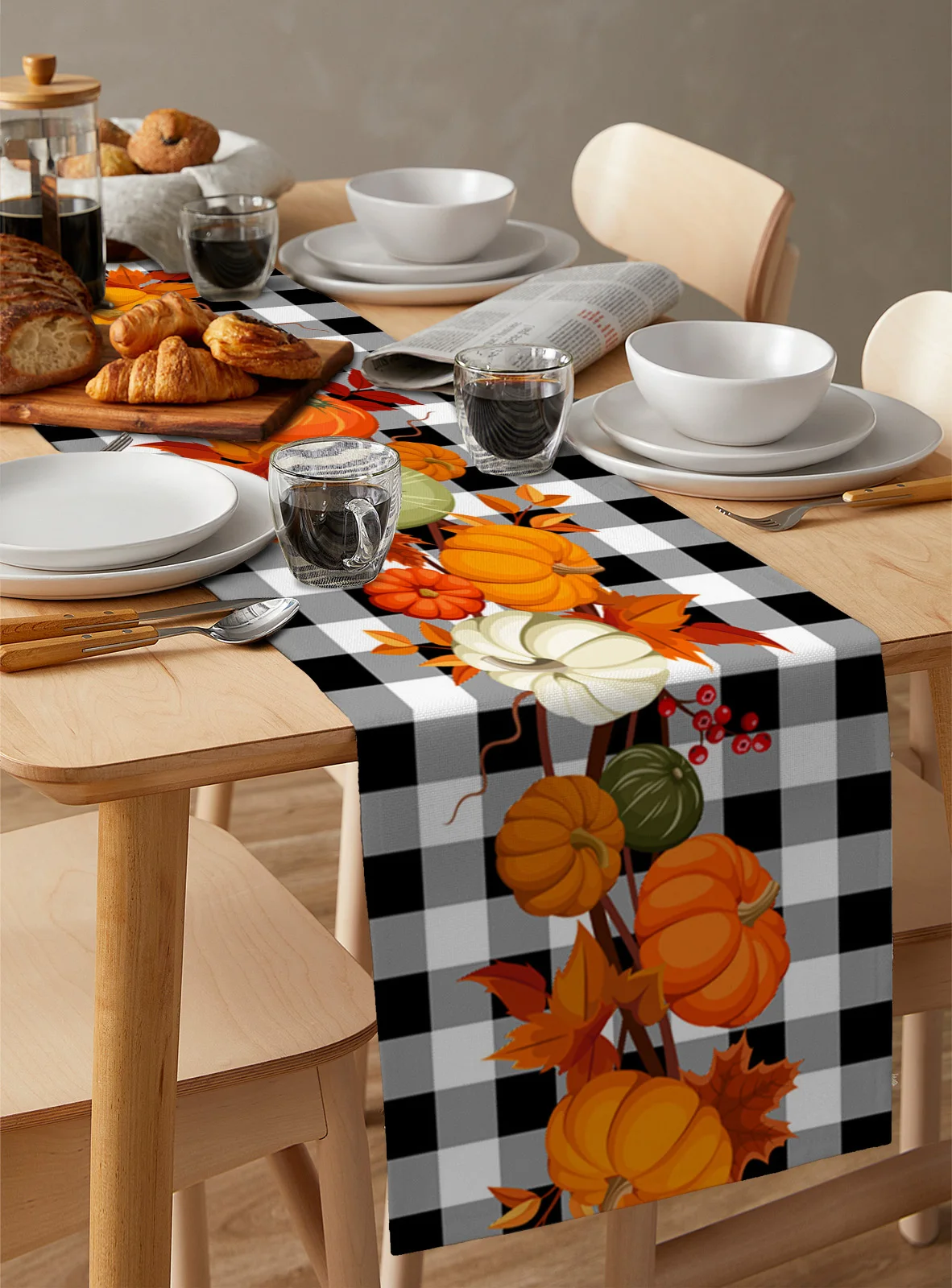 

Autumn Pumpkin Maple Table Runners Wedding Decoration Linen Anti-stain Coffee Table Tablecloth Accessories Living Room Tables