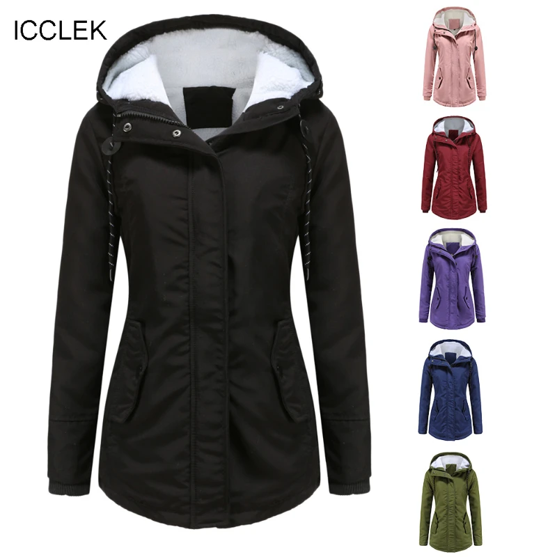 ICCLEK 2021 Parka autumn winter lambskin cotton padded jacket women's thickened cotton padded jacket women's casual Hooded