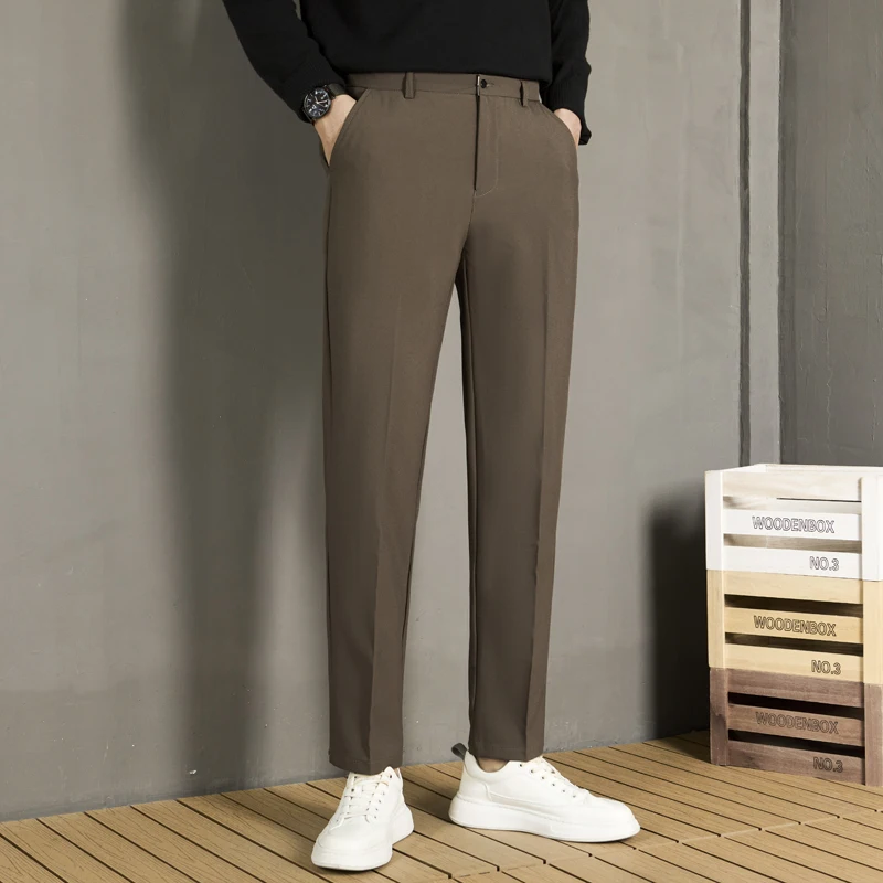 Suit trousers Fleece-lined Trousers 2024 Winter New Men's Straight Drape Casual Pants Business Non-Ironing Slim fit Sui...