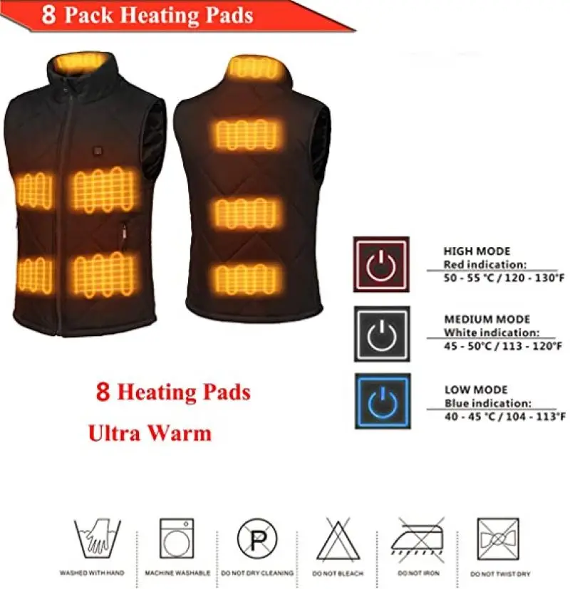 

New 8 Places Heated Vest Men Women Usb Heated Jacket Heating Thermal Clothing Hunting Winter Fashion Heat Jacket Black 5XL 6XL
