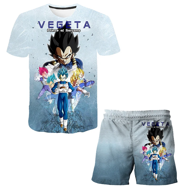 Anime Dragon Ball Goku Vegeta Costume For Kids Tops Shorts 2 Pcs Suits Dragon Ball Z T-shirt Shorts Sets Kids Cartoon Tees Tops