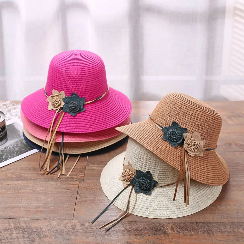 

For Travel UV Protection Summer Beach Small Brimmed Panama Style Hat Sunshade Hat Flower Straw Hat Sun Hat
