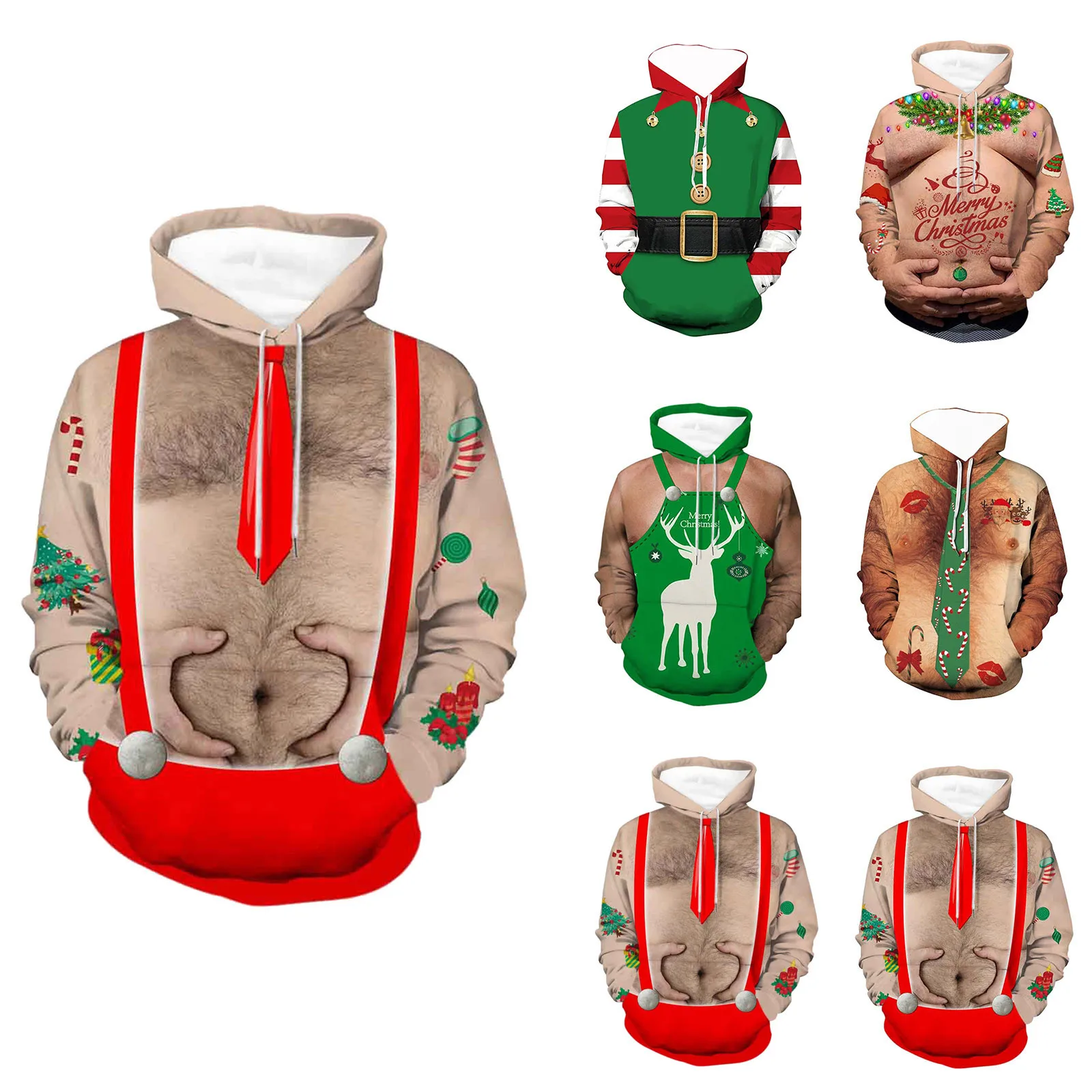 

3D Funny Christmas Print Sweatshirts And Hoodies Women Ugly Xmas Print Christmas Printed Crew Neck Pullover Pack Women Hoodies