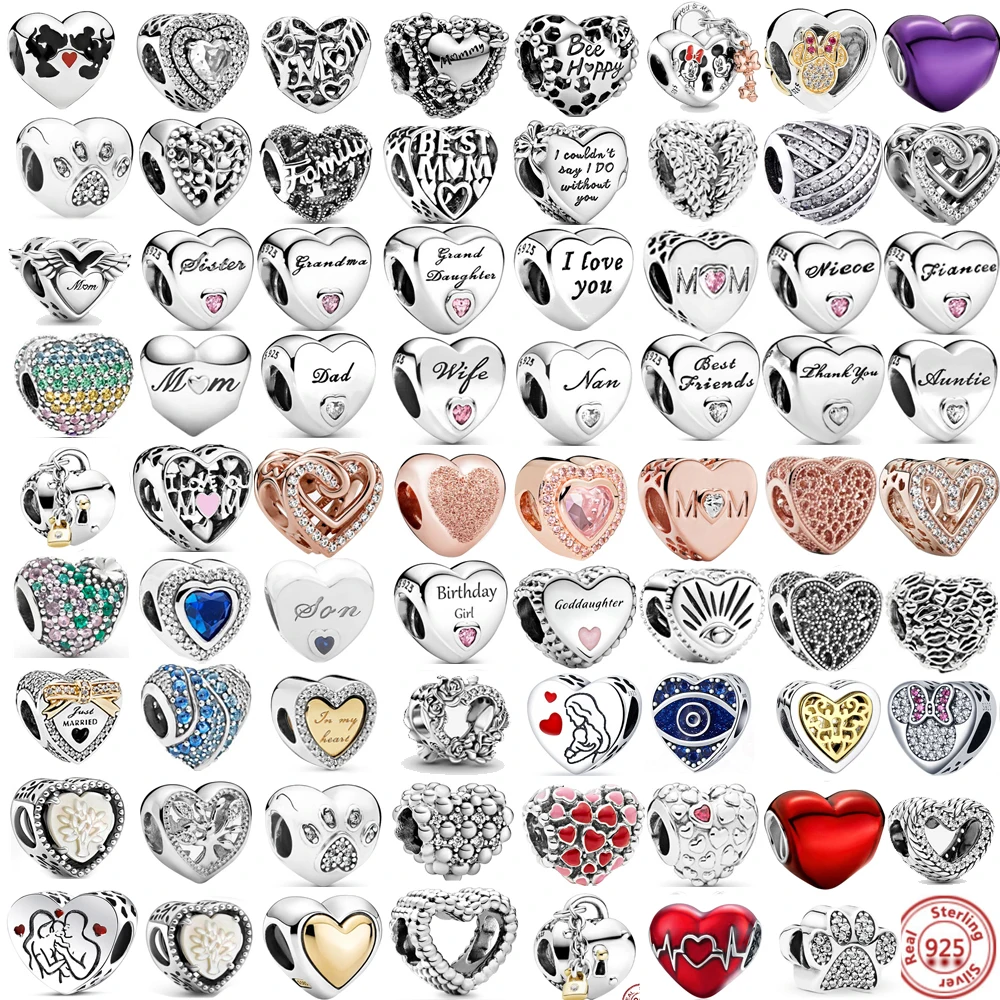 

925 Sterling Silver Angel Mom Family Heart series Shine Beads Fit Original Charms Bracelets Women DIY Jewelry
