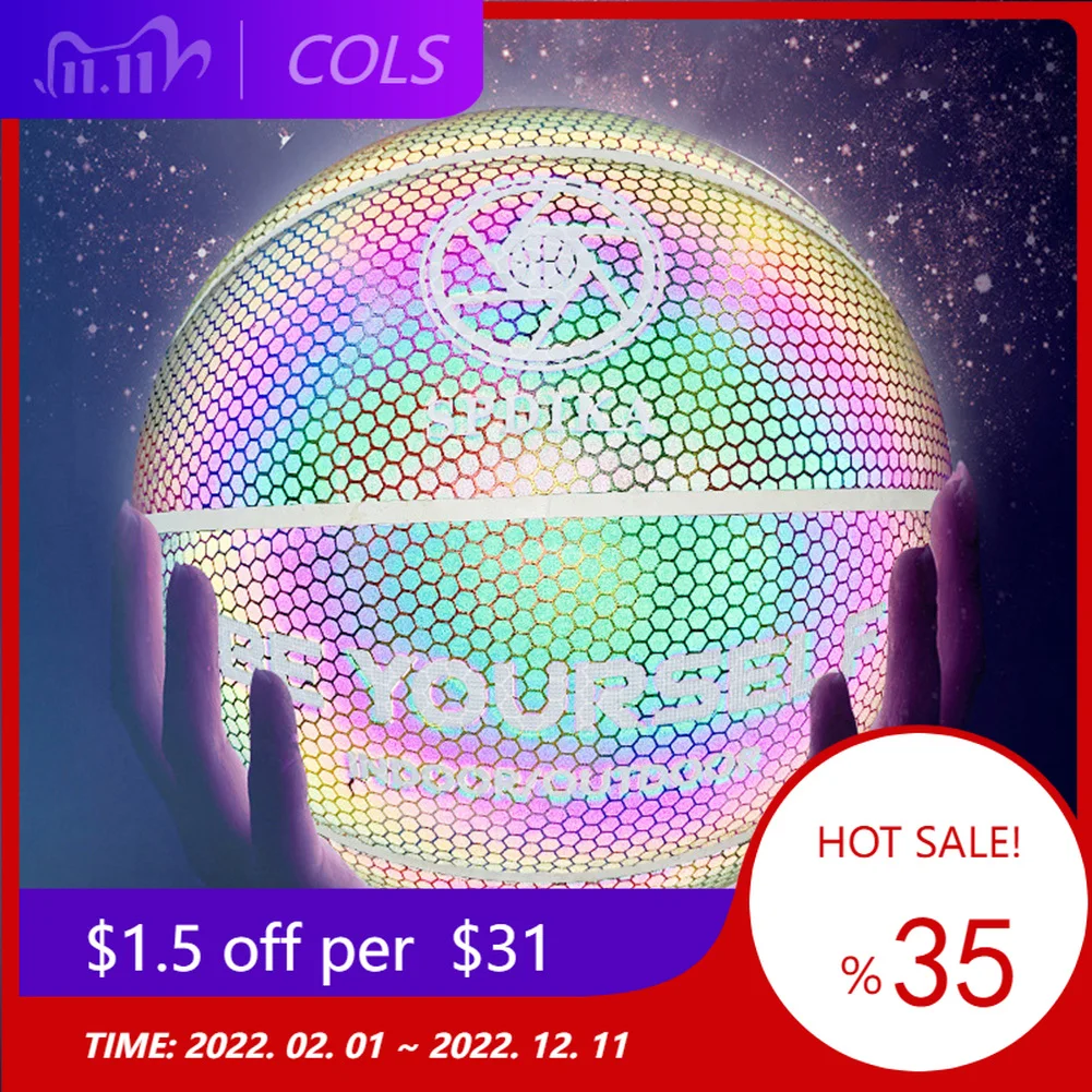 Holographic Reflective Basketball Ball Wear-Resistant Luminous Night Light Ball Basketball Glowing Basketball Ball With Bag