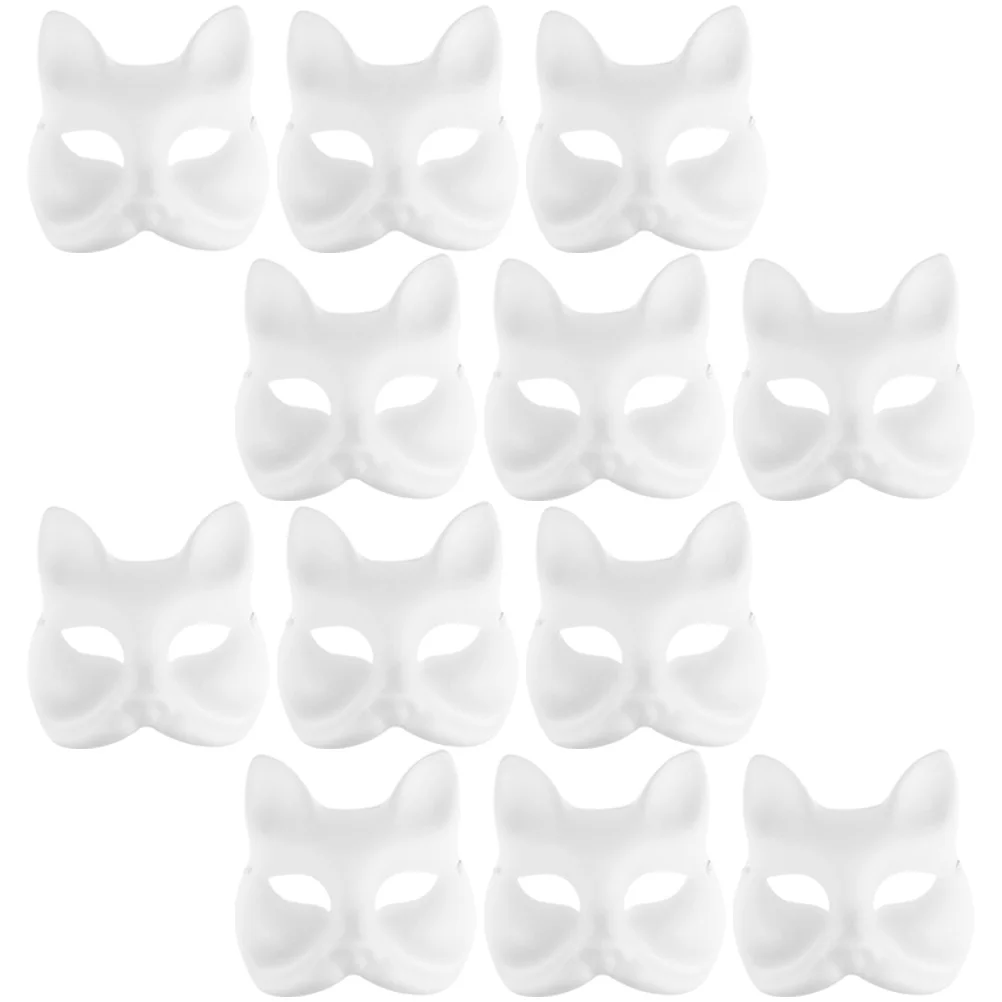

12 Pcs Hand Painted Pulp Masks Masquerade Ball White Women Accessories Apparel Blank DIY Paper Stage Performance Miss