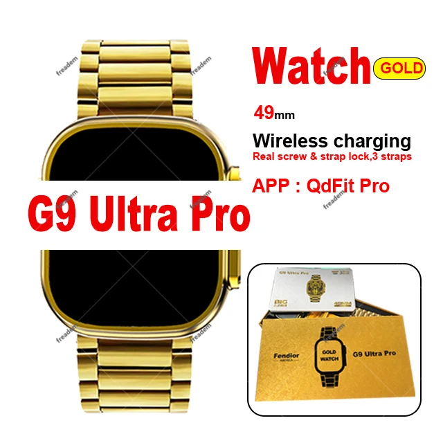 

G9 Ultra Pro Gold Smart Watch 2023 Ultra Series 8 Bluetooth Call NFC Wireless Charging 3 Straps Men Smart Watch for Android IOS