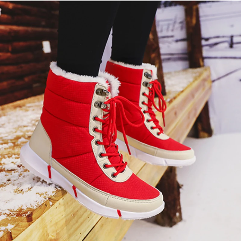 Snow Boots Women Winter High Top Waterproof Non-slip Outdoor Flats Boots Keep Warm Comfortable Large Size Cotton Shoes Couple