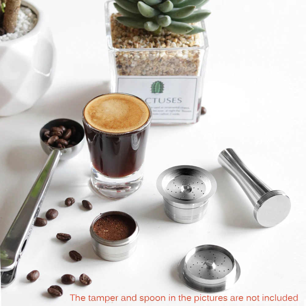 

Reusable Steel Coffee Cup for K-Fee Caffitaly with Plastic Spoon Cleaning Brush Silicone Rings Sliver Reusable Coffee Capsules