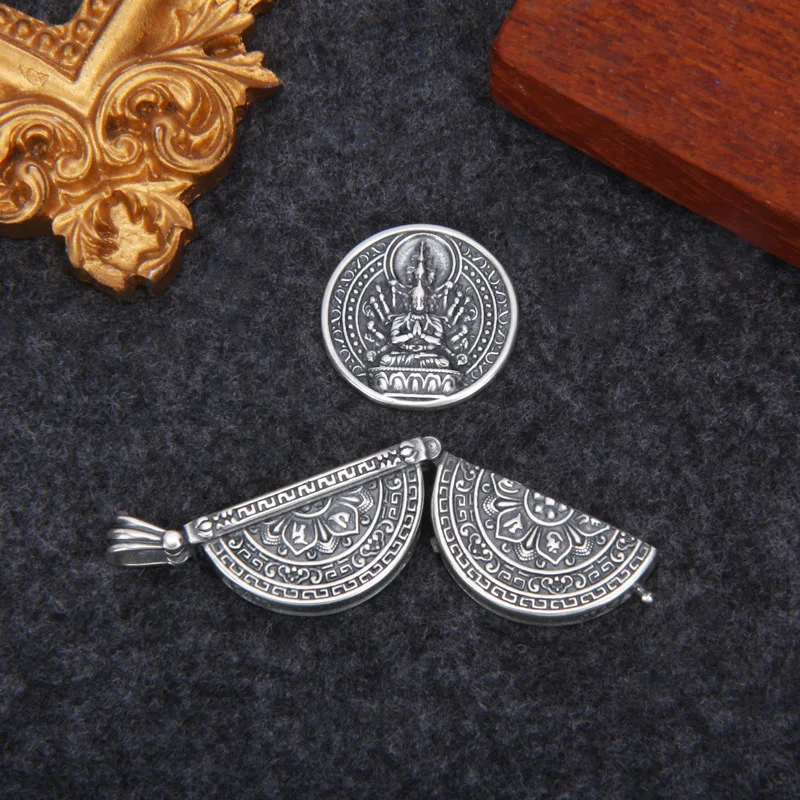 Винтажное ожерелье из стерлингового серебра с мантрой Gawu Box ...