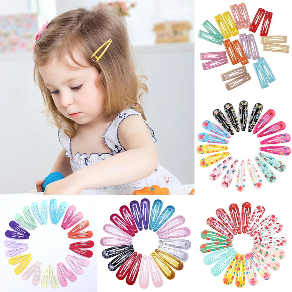 

20Pcs 5cm Water-drop Bangs Side Clips Hair Accessories Glitter Snap Metal Barrette BB Clips DIY Classic Hair Clips For Girls