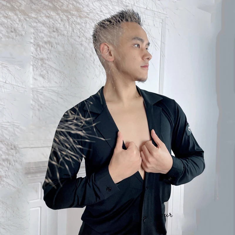 Классическая рубашка для латиноамериканских танцев Мужская черная свободная