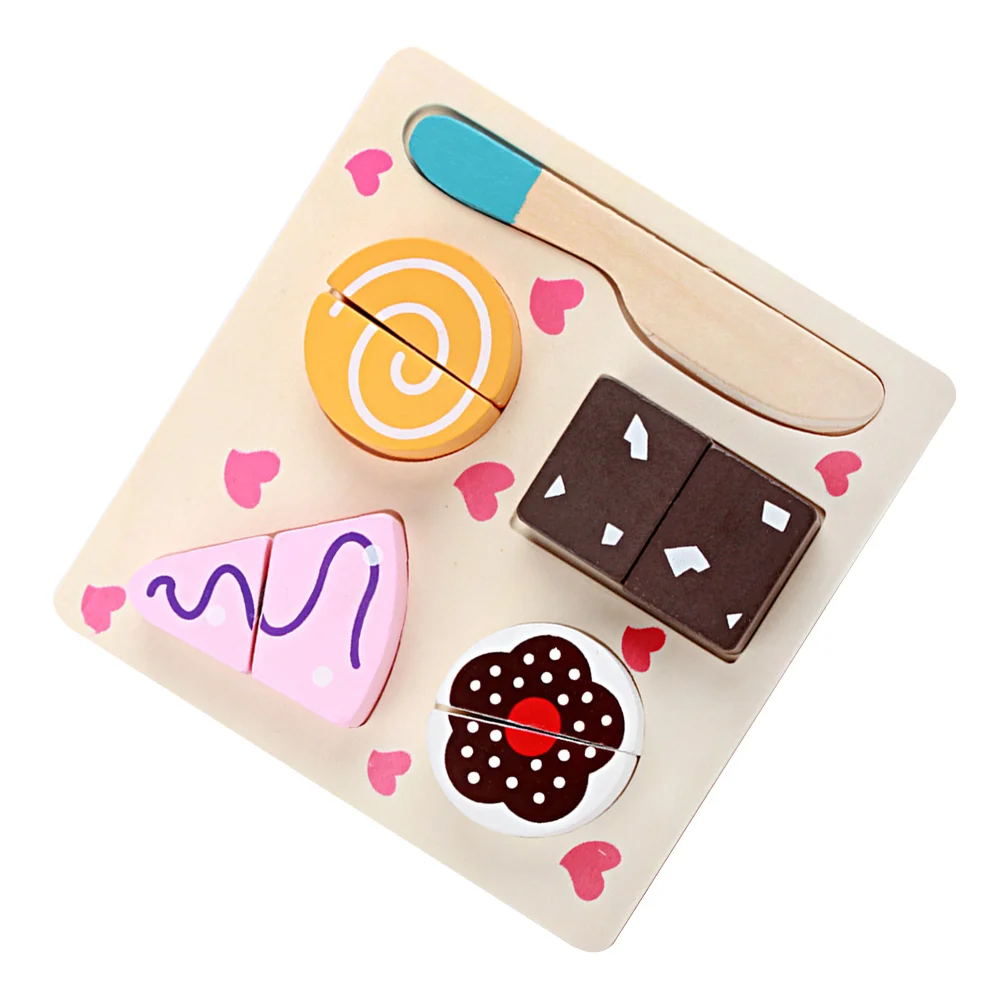 

Pretend Play Kitchen Birthday Cake Cognition Puzzle Geometric Cooking Wooden Dessert Kitchen Puzzle for Children