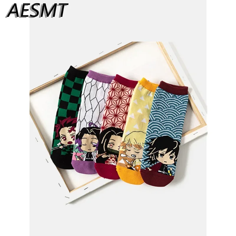 Фото 5 шт. аниме Kimetsu No Yaiba носки реквизит для косплея аниме Kamado Tanjirou Nezuko мультфильмы хлопковые носки Хэллоуин вечерние №3
