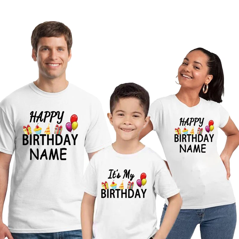 

Рубашка с надписью «Happy Birthday» для мамы, папы, сына, дочери
