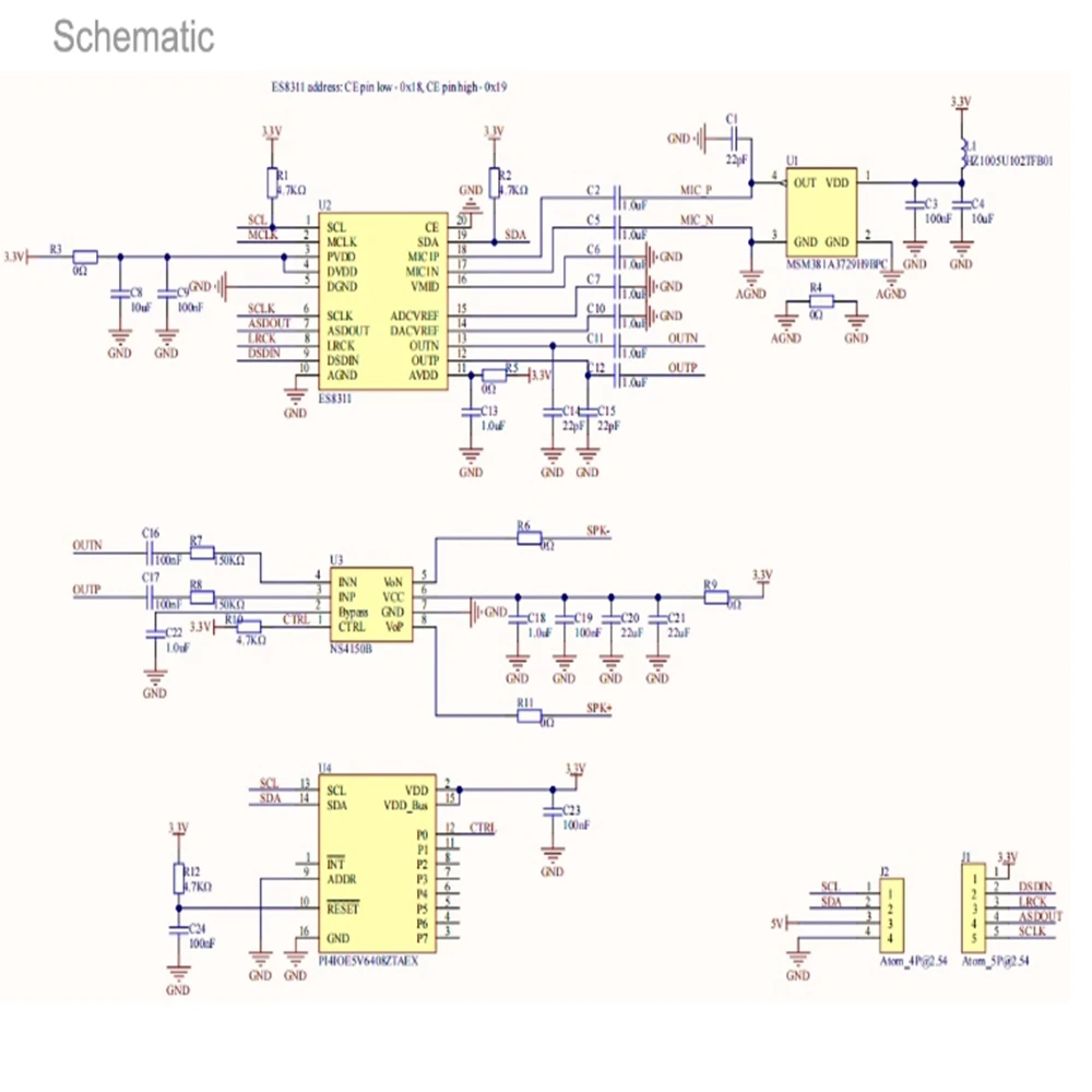 M5Stack Atomic Echo Основание распознавания речи ES8311 Модуль микрофона MEMS декодирования