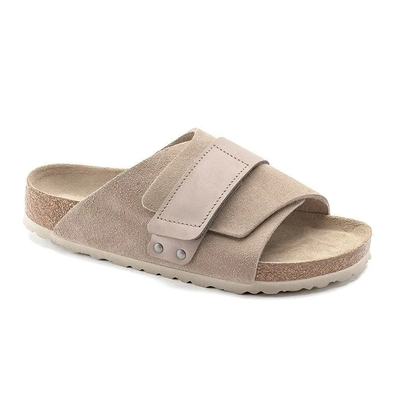 

2023 New all-match men and women couples cork sole sandals and slippers summer outer wear leather flip flops