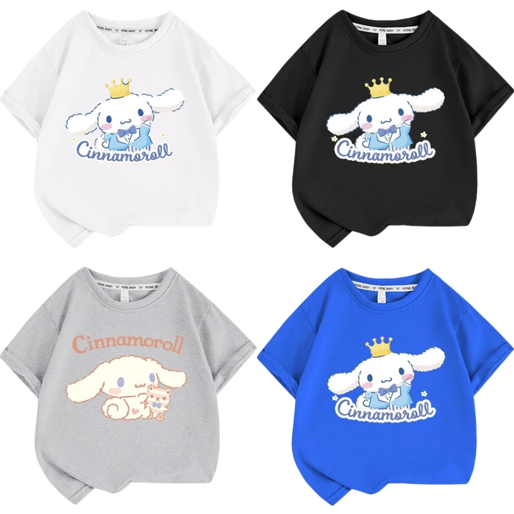 

Летняя детская одежда Sanrios Cinnamoroll с рисунком из аниме, топы с коротким рукавом, футболка с милым рисунком для девочек