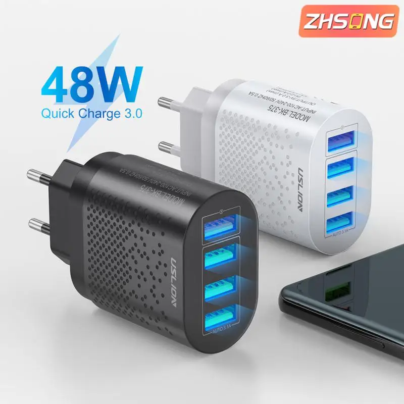 

ZHSONG 48W USB Charger Fast Charge QC 3.0 Wall Charging For iPhone 12 11 Samsung Xiaomi Mobile 4 Ports EU US Plug Adapter Travel