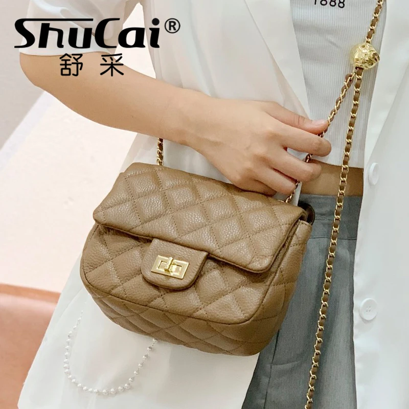 

New rhombus chain small sachet bag Genuine leather fashion all-match shoulder bag diagonal factory direct sales