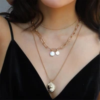 new trendy multi layers coin chokers necklace for women pearl personality clavicle chain collares necklaces female jewelry gifts