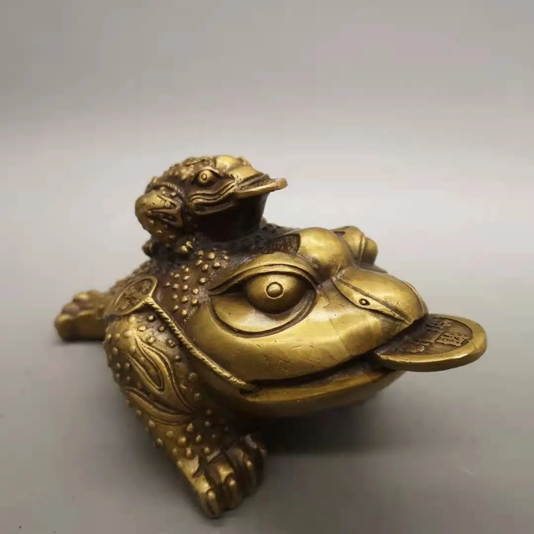 

Chinese Pure Brass Golden Toad Statue Figurines Ornaments Feng Shui Home Decor Desk Decoration