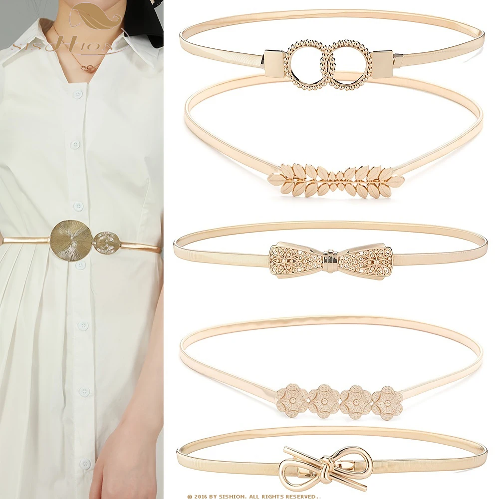 

Ladies Gold Leaf Decorative Waistband Elastic Dress Summer Corset Women's Waist Chain Versatile Flower Ladies Thin Belt SR1070